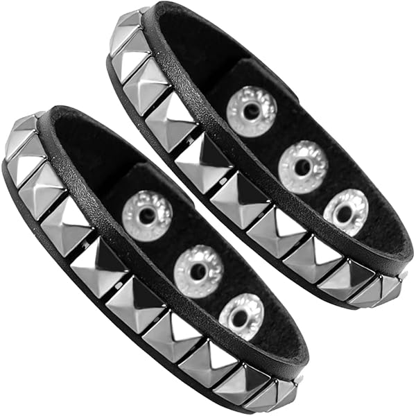 Amazon.com: Punk Studded Bracelet Black Leather Rivets